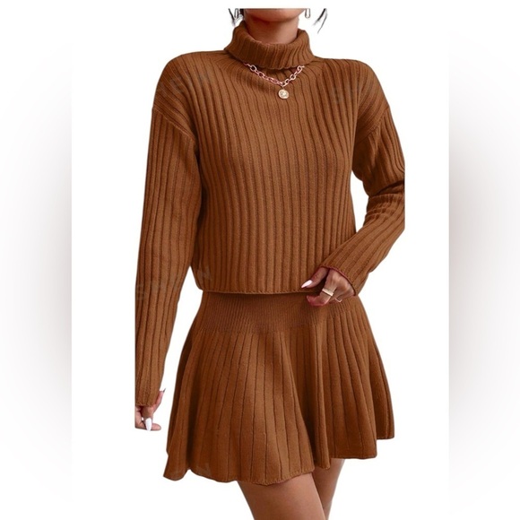 Relaxiva 2pcs Set: Solid Color Turtleneck Sweater And Skirt - Picture 1 of 10